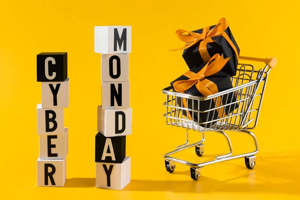 Cyber Monday com carrinho de compras