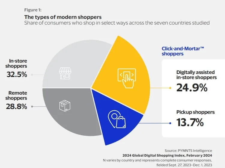 Gráfico da Visa sobre os diferentes tipos de consumidores que se apresentam nas lojas físicas e online