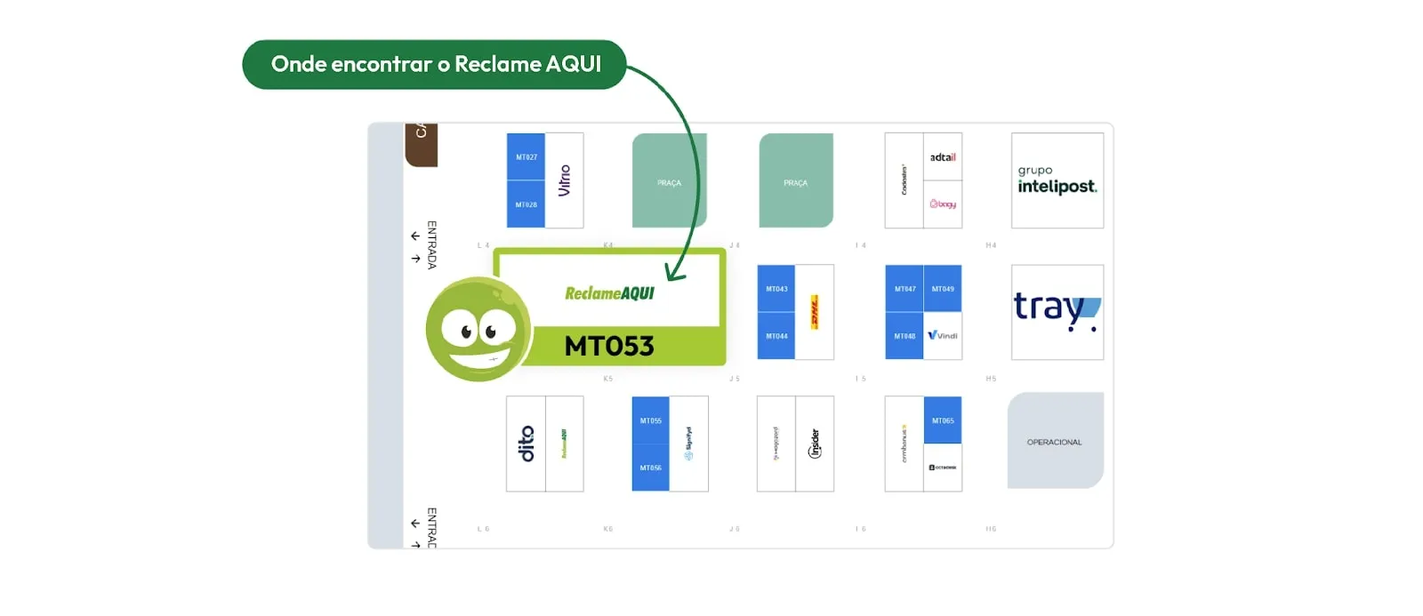 Mapa do Fórum ECBR 2024 com a localização do stand do Reclame Aqui