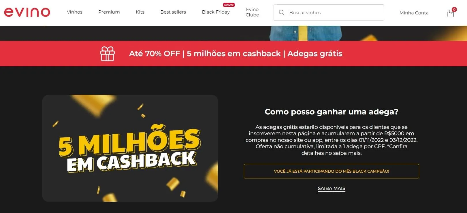 Landing page de Black Friday da evino