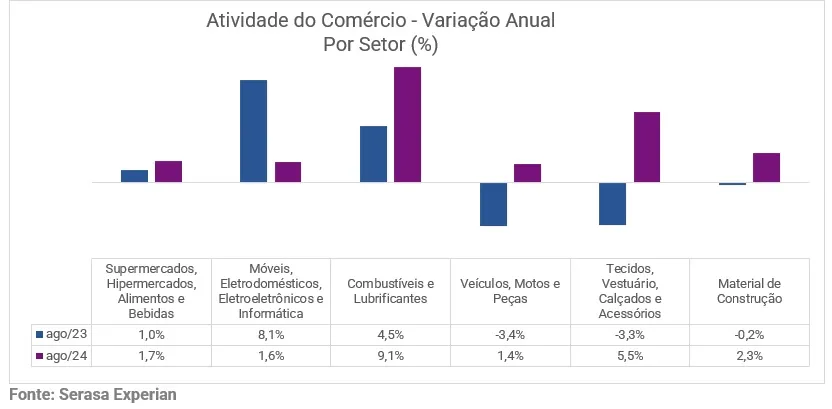 Gráfico Serasa Experian variação anual atividades do comércio