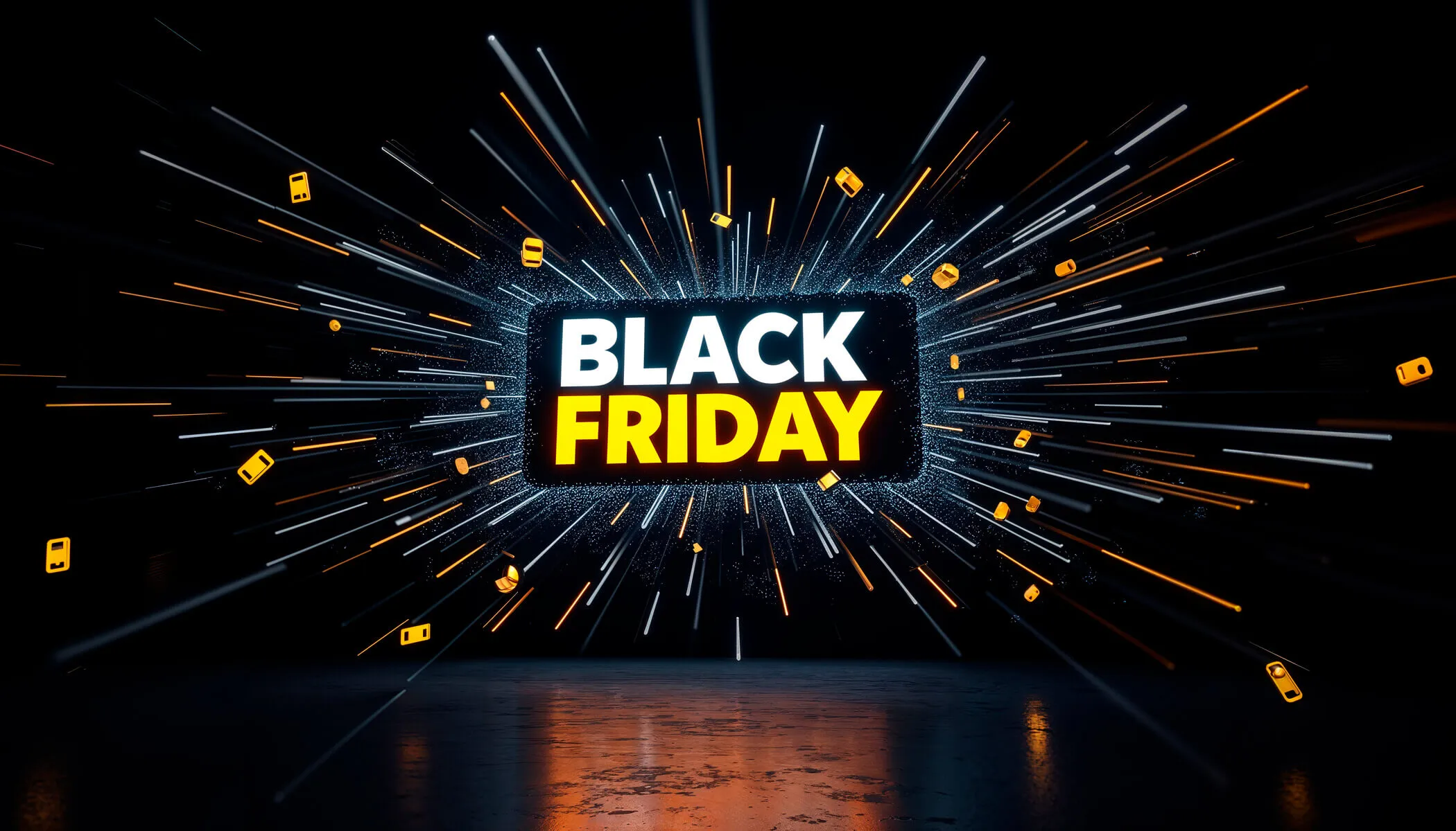 Placa com 'Black Friday' escrito ao redor de brilhos 
