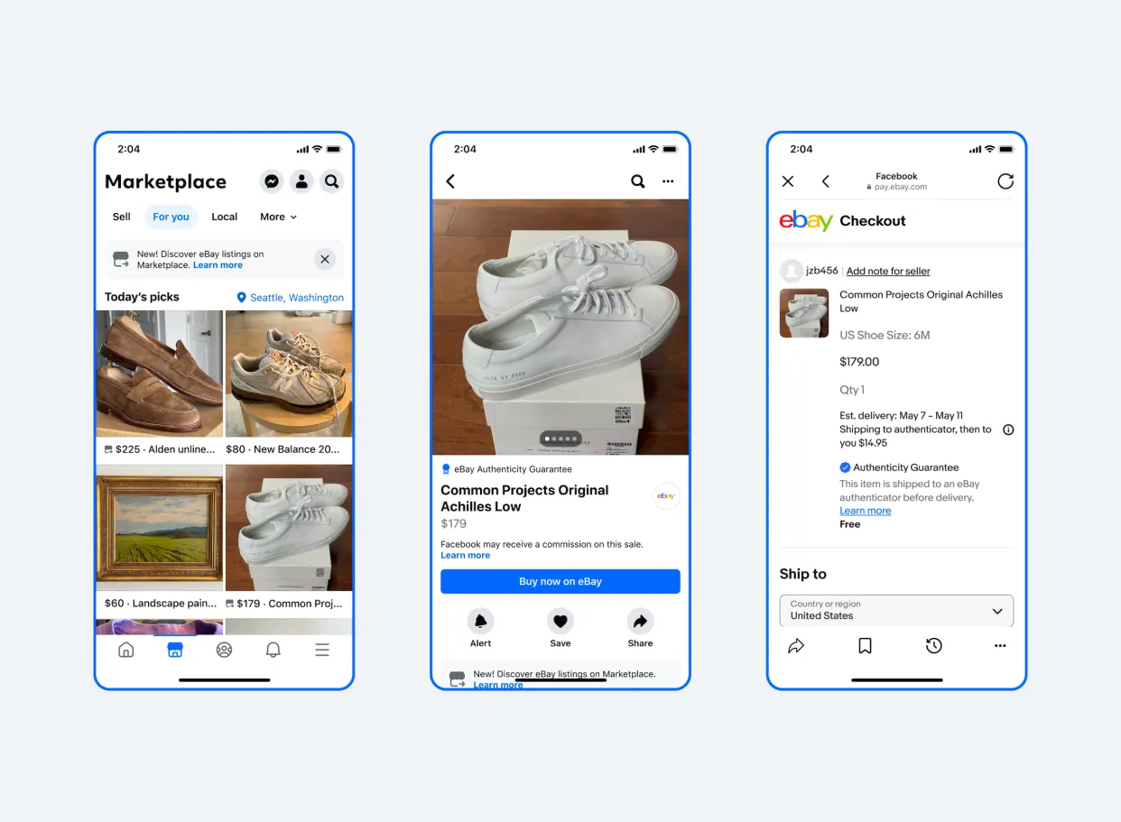 Meta lança testes para exibir anúncios do eBay no Facebook Marketplace